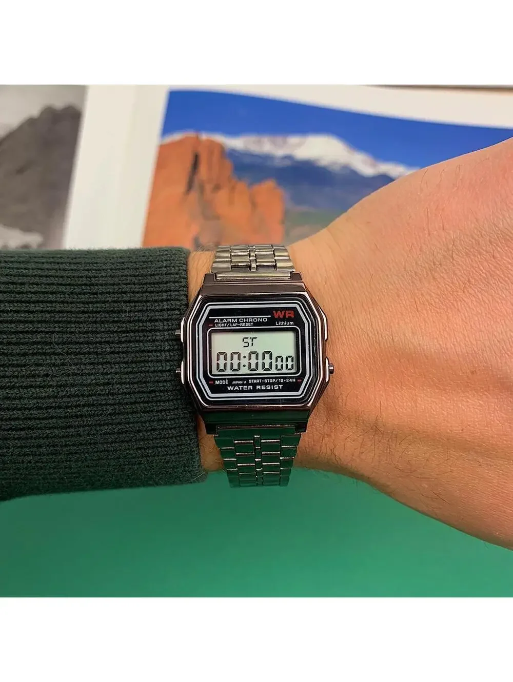 Y2k 2000s style cyber silver stainless steel digital watch